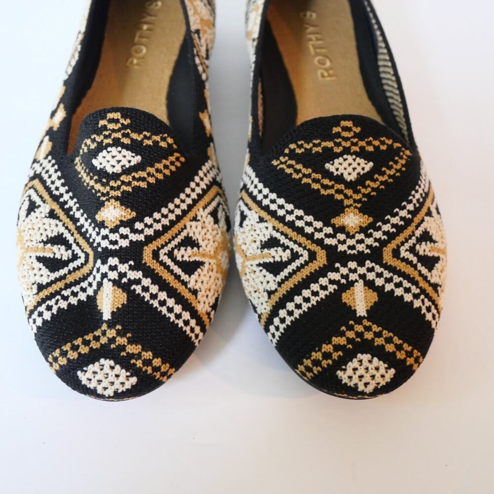 Rothy's Women's 6 Lounge Loafer Shoes Dark Boho Black Gold Slip On Shoes NEW - Picture 7 of 10